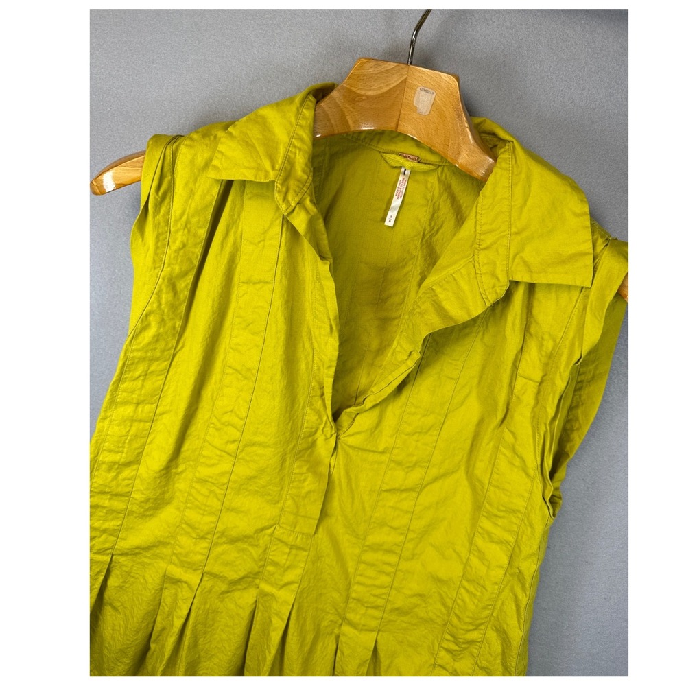 Free People Sleeveless Pleated Naomi Mini Dress Chartreuse Green Collared Size S